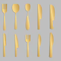 Elegant Golden Kitchen Cutlery Set With Various Forks Spoons And Knives