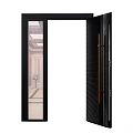 Black Modern Door With Vertical Stripes Glass Panel And Brass Handle 3d model