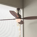 Ceiling Fan With Light Dark Blades Ceiling Mounted Near Window Blinds 3d model