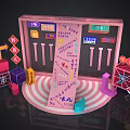 Creative Pink Display Stand with Geometric Shapes Arrows and Text Labels 3d model