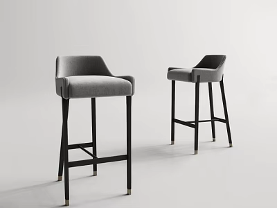 Modern Gray Velvet Upholstered Bar Stools With Black Metal Legs And Armrests Design 3d model