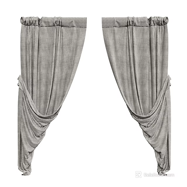 Elegant Modern Gray Curtains With Pleated Design And Linen Textured Fabric 3d model 