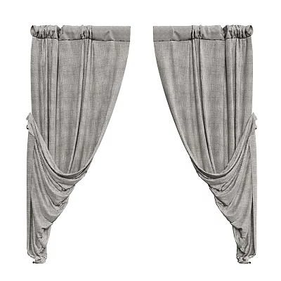 Elegant Modern Gray Curtains With Pleated Design And Linen Textured Fabric 3d model