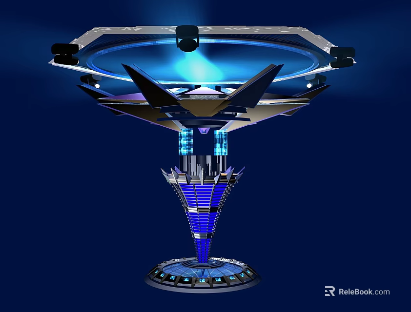 Futuristic Mechanical Installation With Blue Glowing Rings Metallic Structure And Layered Design 3d model 