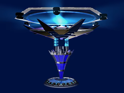 Futuristic Mechanical Installation With Blue Glowing Rings Metallic Structure And Layered Design 3d model