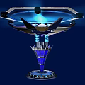 Futuristic Mechanical Installation With Blue Glowing Rings Metallic Structure And Layered Design