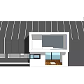 Modern Detached House Exterior With Sloped Roof Large Glass Windows And Geometric Design