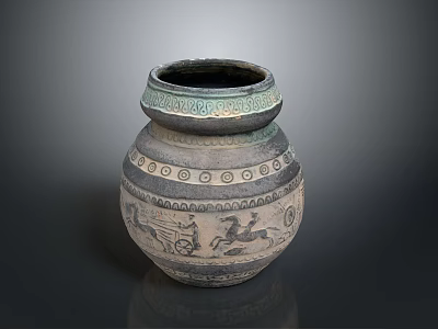 Artistic Hand Carved Pottery Jar Sculpture With Decorative Patterns And Animal Motifs 3d model