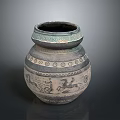 Artistic Hand Carved Pottery Jar Sculpture With Decorative Patterns And Animal Motifs