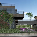 Modern Residential Garden Landscape With Lush Tropical Plants And Colorful Blooming Flowers Beside Luxury Villas
