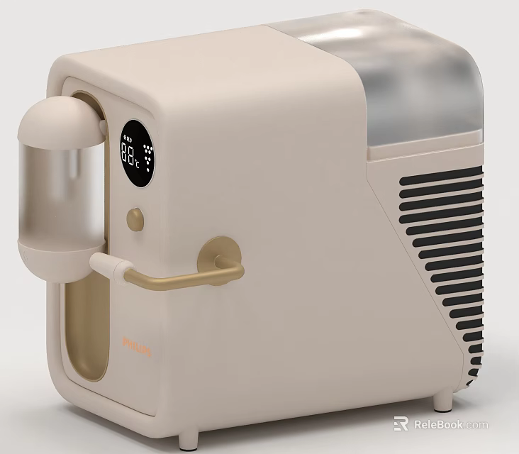 Beige Compact Coffee Maker With Modern Design Gold Accents And Digital 3d model 