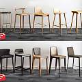 Various Modern Bar Stools With Different Styles And Colors For Home Kitchen 3d model