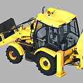 Yellow Utility Vehicle With Front Loader Bucket And Backhoe Arm For Construction 3d model