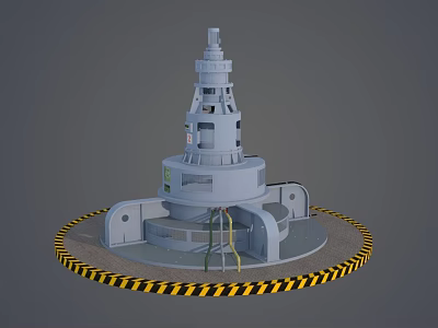 Industrial Equipment Tower Structure With Circular Platform And Yellow Black Warning Stripes 3d model