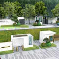 Modern Entrance Gate Design With Green Trees Driveway And Landscaped Area