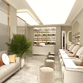 Elegant Modern Beauty Salon Interior With White Beige Marble Sofa Chairs Plants And Arched Design