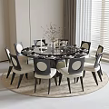 Elegant Modern Round Dining Table Set With Comfortable Chairs And Decorative Vase On Tabletop 3d model