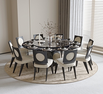 Dining Table and Chair Combination Round Dining Tableware Round Carpet Dining Chair 3d model