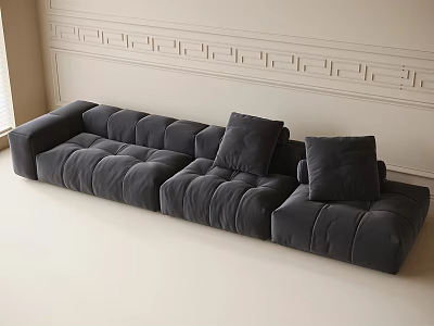 Modern Gray Sectional Sofa with Soft Velvet Cushions and Elegant Wall Trim 3d model
