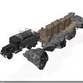 Modern Truck Transport Scene With Wooden Crates Rocks And Wooden Bridge