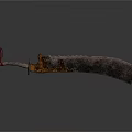 Vintage Handcrafted Weapon Featuring Curved Textured Blade And Decorative Hilt With Rope Detail