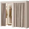 Elegant Clothing Store Interior With Illuminated Mirror Hanging Coats Curtains And Orange Stool