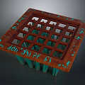 Ancient Decorative Weapon With Square Grid Design Carved Edges And Green Supporting Legs