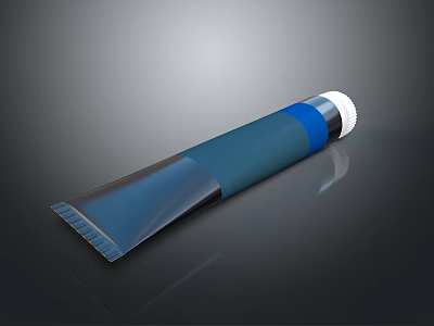 Blue Tube Container With White Cap And Blue Body On Smooth Reflective Surface 3d model