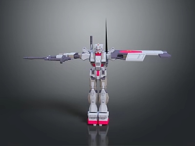 Game and Movie Robot Character with Mechanical Design Extended Wings Gray White Red Standing Pose 3d model