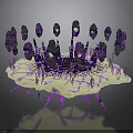 Futuristic Abstract Purple Crystal Structure With Yellow Base And Spiky Appendages