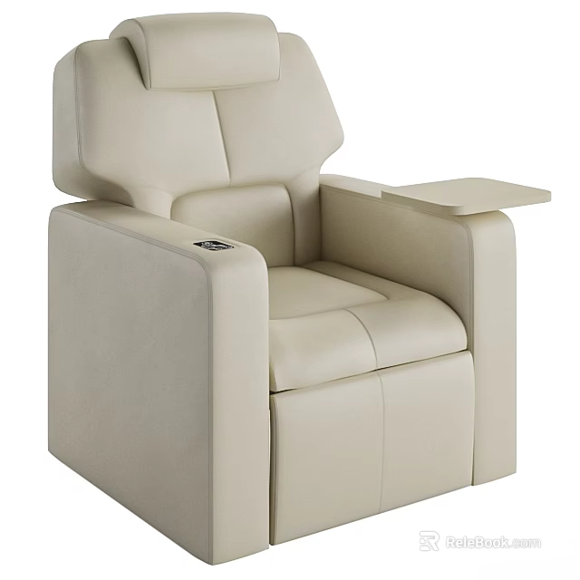 Beige Leather Single Seater Sofa with Armrest Tray Table and Power Controls 3d model 