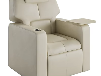 Beige Leather Single Seater Sofa with Armrest Tray Table and Power Controls 3d model