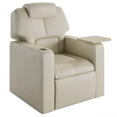 Beige Leather Single Seater Sofa with Armrest Tray Table and Power Controls 3d model
