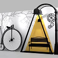 Vintage Themed Decorative Setup With Marilyn Monroe Photo Bicycle Bench And Street Lamp