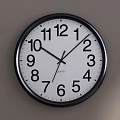 Classic Black Frame Wall Clock With White Dial And Black Numbers On Gray Wall 3d model