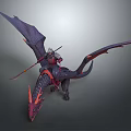 Fantasy Warrior Game Character Riding Purple Red Dragon With Spiked Wings And Spear