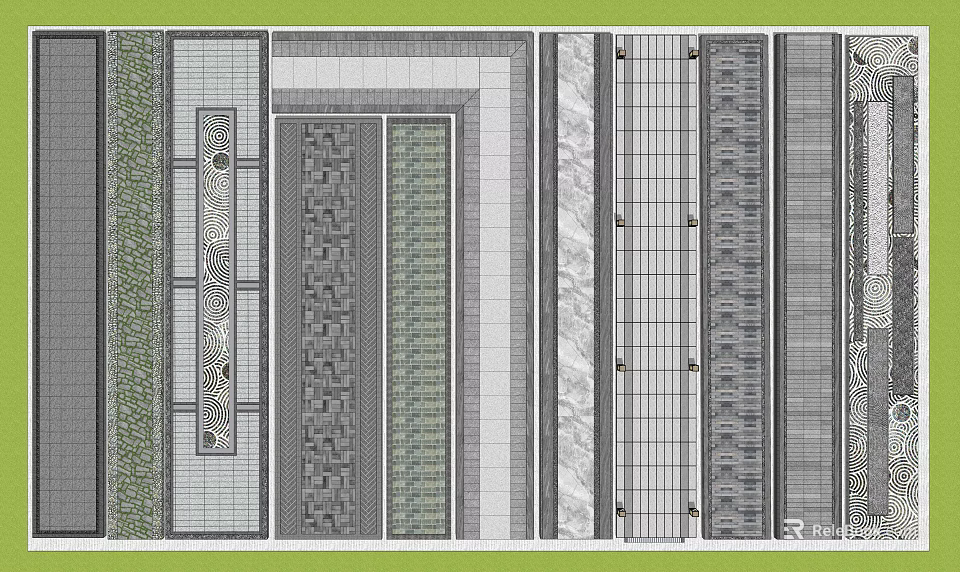 Plaza Paving Design With Diverse Patterns And Stone Tile Textures 3d model 