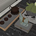 Decorative Ornament Set With Tea Tray Teapot Teacups Horse Figurine Moss Plant And Book