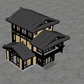 Ancient Two Story Building With Black Roof Traditional Yellow Walls And Trees Around