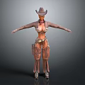 3D Female Cowboy Character In Leather Armor Outfit With Cowboy Hat And Belt Holster