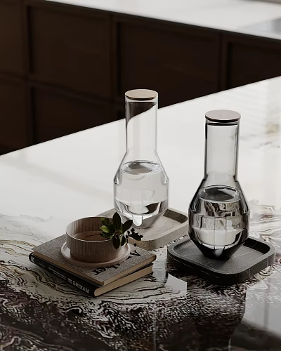 Elegant Decorative Ornament Set With Glass Vases Bowl Green Leaf Book And Trays On Table 3d model