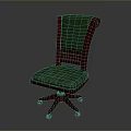 Classic Single Chair With Green Cushioned Back Seat And Mahogany Wooden Swivel Wheeled Base