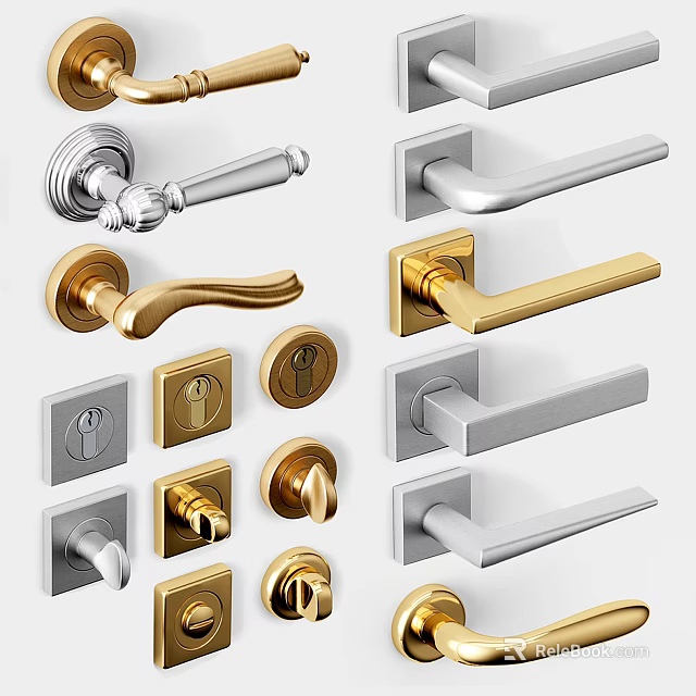 Different Types Of Modern And Traditional Door Handles With Gold Silver Finishes 3d model 