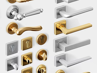 Different Types Of Modern And Traditional Door Handles With Gold Silver Finishes 3d model