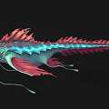 Mythical Aquatic Creature with Blue and Pink Coloration Sharp Teeth Fins and Tentacles
