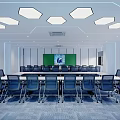 Modern Bright Conference Room With Long Meeting Table Large Digital Screen And Comfortable Office Chairs
