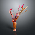 Artistic Hand Carved Wooden Vase With Colorful Dried Flowers On Dark Background
