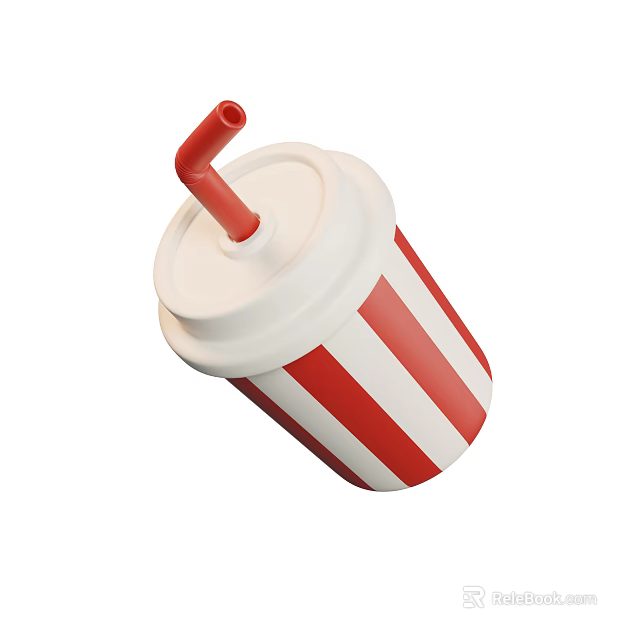 Red And White Striped Plastic Cup With Straw For Cold Beverage Refreshment 3d model 