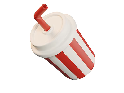 Red And White Striped Plastic Cup With Straw For Cold Beverage Refreshment 3d model