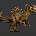 Realistic 3D Spiked Back Dinosaur Model With Orange Yellow Skin In Walking Pose